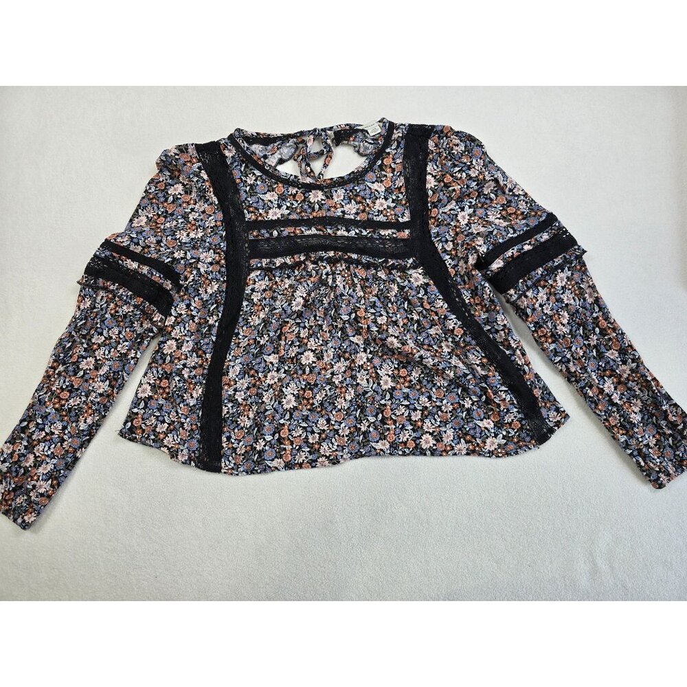 American Eagle Womens Floral Long Sleeve Peasant Blouse Small Boho